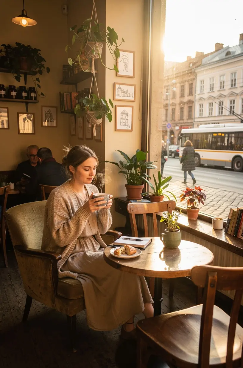 Ramus arbatos puodelis ant rašomojo stalo su užrašų knygele ir laikrodžiu, simbolizuojantis mažas arbatos pertraukėles ramiai dienotvarkei.