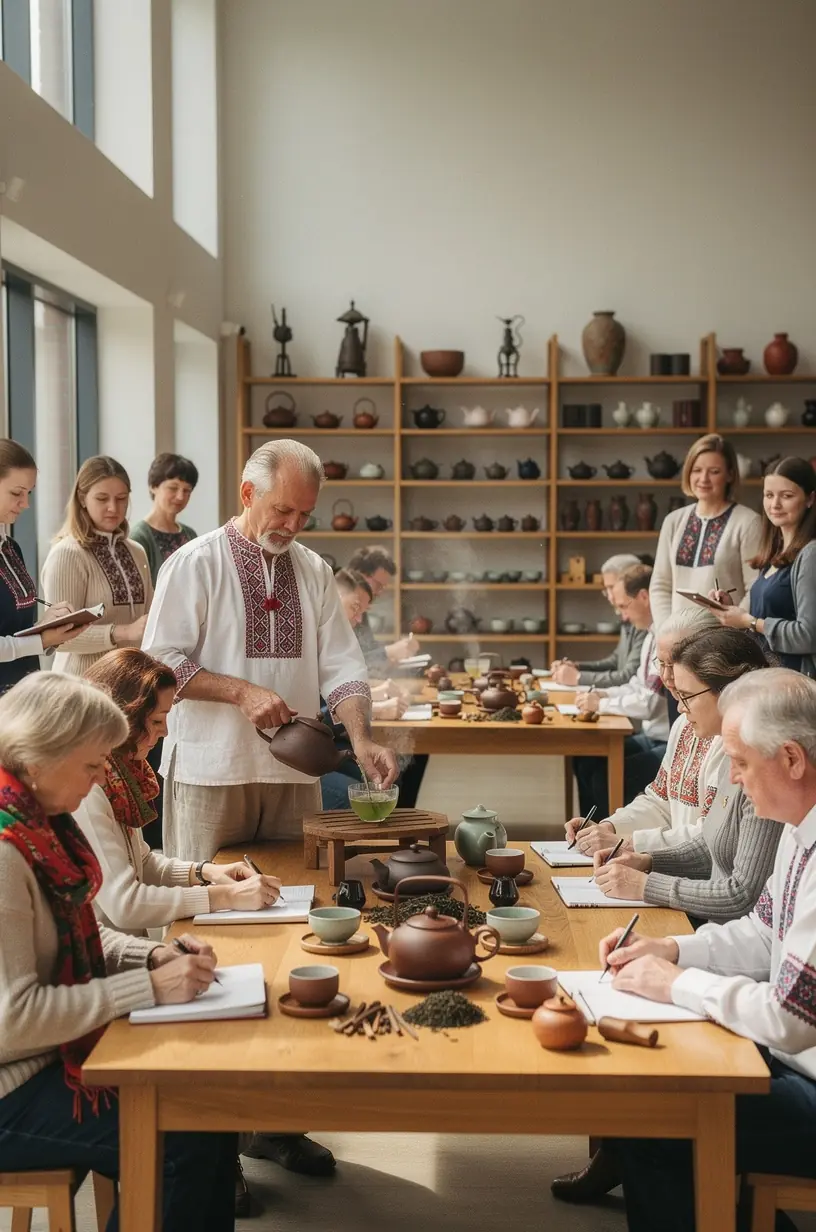 Rankų laikomas puodelis arbatos šalia užrašų knygelės ir rašiklio, simbolizuojantis ramybės ir produktyvumo derinį.